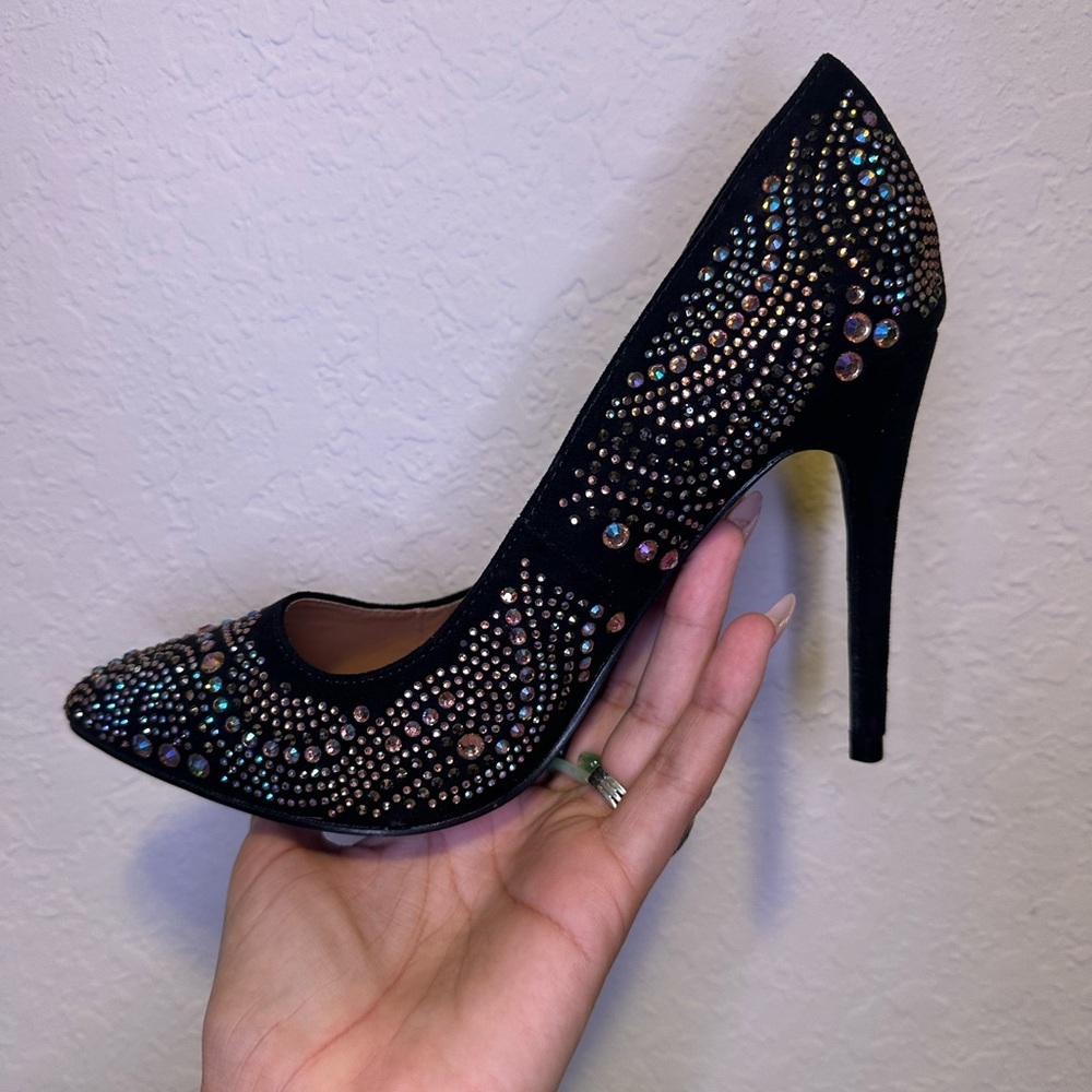 Anne Michelle Black Sparkly Rhinestone Stiletto 4.5” Heels Size 8 - Picture 5 of 8